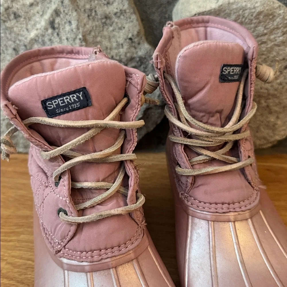 Sperry Saltwater Rose Pink rubber duck Boots quilted nylon youth size 5